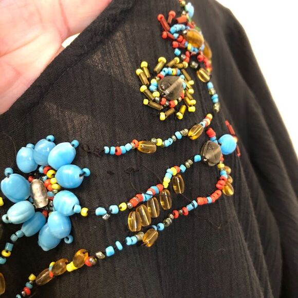 Vintage Y2K NWT Willi Smith Womens Black Beaded Top Tie Back XL Bell Sleeves - Picture 6 of 10